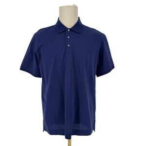 Robert Graham Short Sleeve Knit Polo Shirt CARBON Solid Navy Blue M